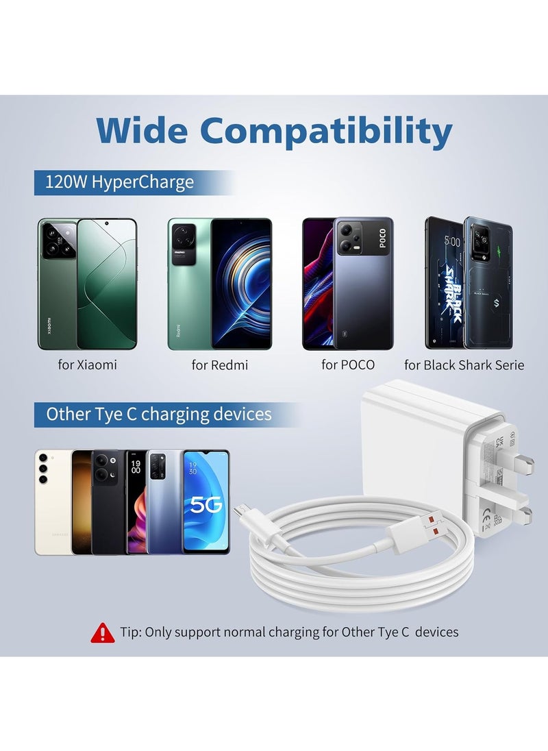 GOLDEN PLUS - 120W Fast Charger and Cable for Xiaomi, ACAGET 6A/1M 120W HyperCharge Cable, USB C Cable, Turbo Charging for Xiaomi 14 Ultra 13T Pro 13 12T 12 11T for Redmi Note 12 Pro Mi11 for POCO - Image 1