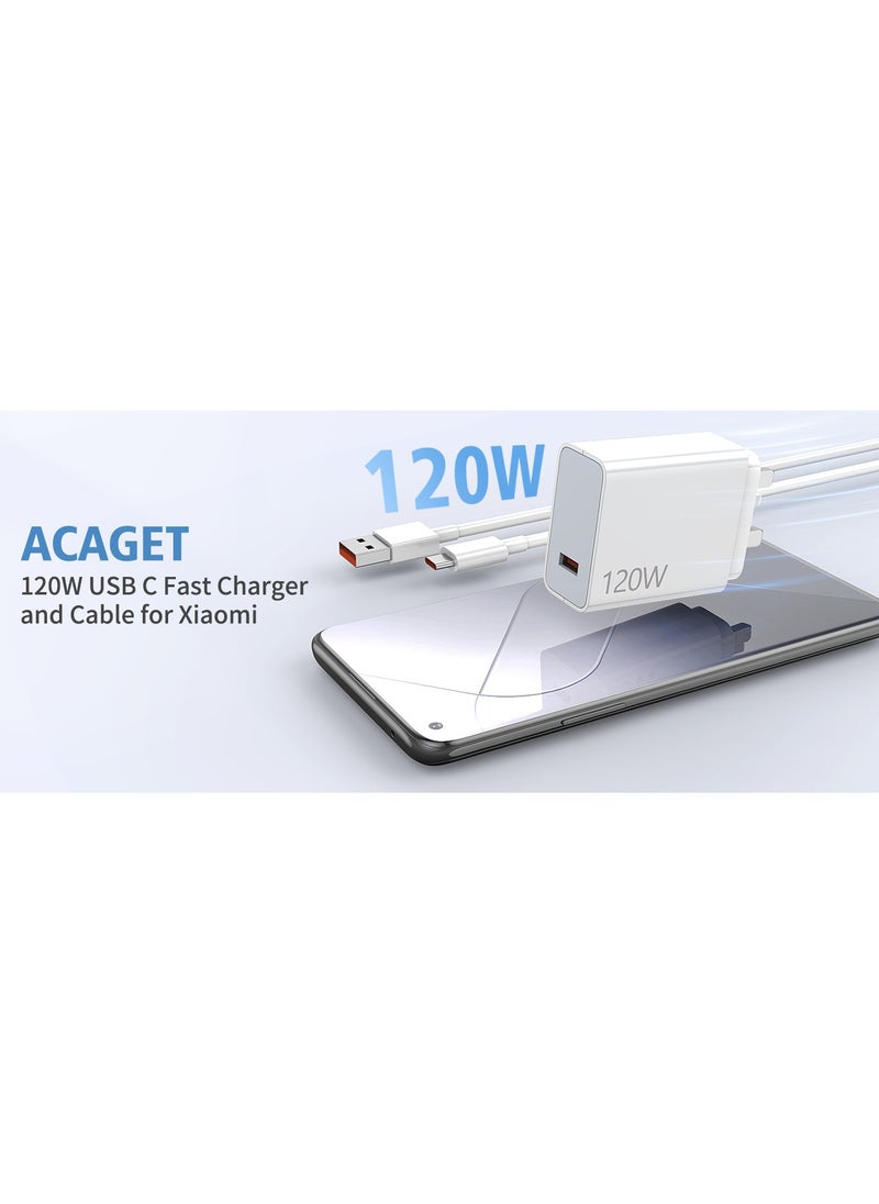 GOLDEN PLUS - 120W Fast Charger and Cable for Xiaomi, ACAGET 6A/1M 120W HyperCharge Cable, USB C Cable, Turbo Charging for Xiaomi 14 Ultra 13T Pro 13 12T 12 11T for Redmi Note 12 Pro Mi11 for POCO - Image 1