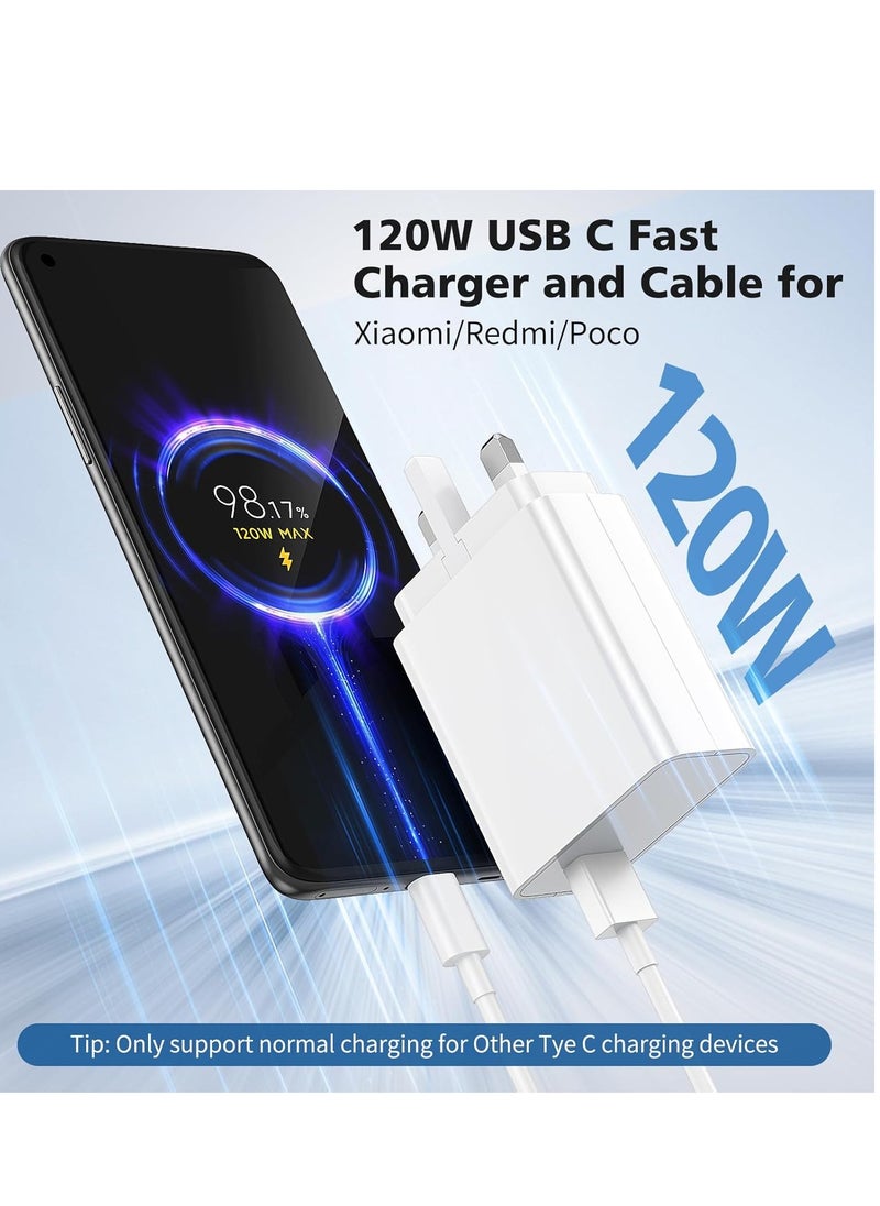 GOLDEN PLUS - 120W Fast Charger and Cable for Xiaomi, ACAGET 6A/1M 120W HyperCharge Cable, USB C Cable, Turbo Charging for Xiaomi 14 Ultra 13T Pro 13 12T 12 11T for Redmi Note 12 Pro Mi11 for POCO - Image 1