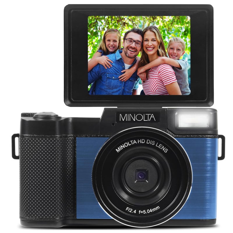 Minolta 30MP Digital Camera â€“ 2.7K Ultra HD Video, 3-inch 180Â° LCD Screen, Face Detection, Anti-Shake, 9 Scene Modes, Photo Burst, Panorama, CMOS Sensor, 32GB Card (Blue) - Image 4