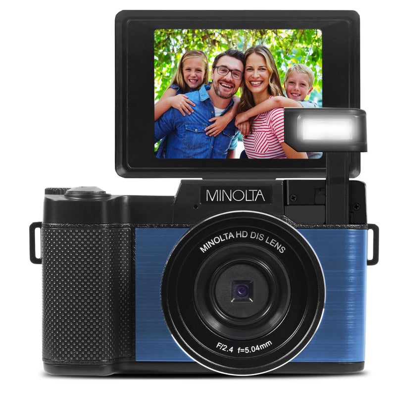 Minolta 30MP Digital Camera â€“ 2.7K Ultra HD Video, 3-inch 180Â° LCD Screen, Face Detection, Anti-Shake, 9 Scene Modes, Photo Burst, Panorama, CMOS Sensor, 32GB Card (Blue) - Image 3