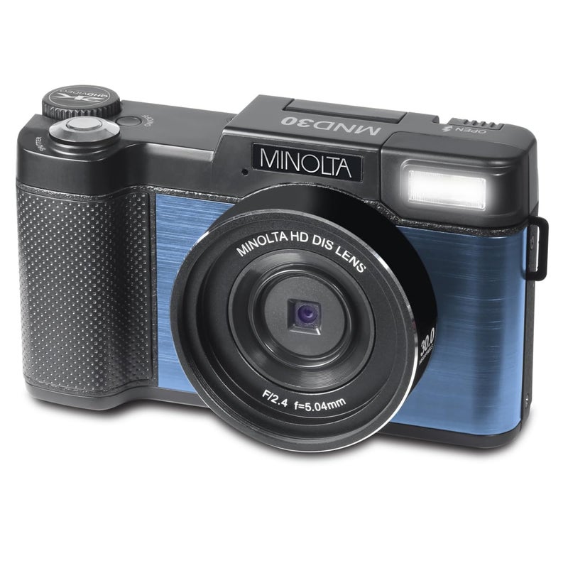 Minolta 30MP Digital Camera â€“ 2.7K Ultra HD Video, 3-inch 180Â° LCD Screen, Face Detection, Anti-Shake, 9 Scene Modes, Photo Burst, Panorama, CMOS Sensor, 32GB Card (Blue) - Image 1