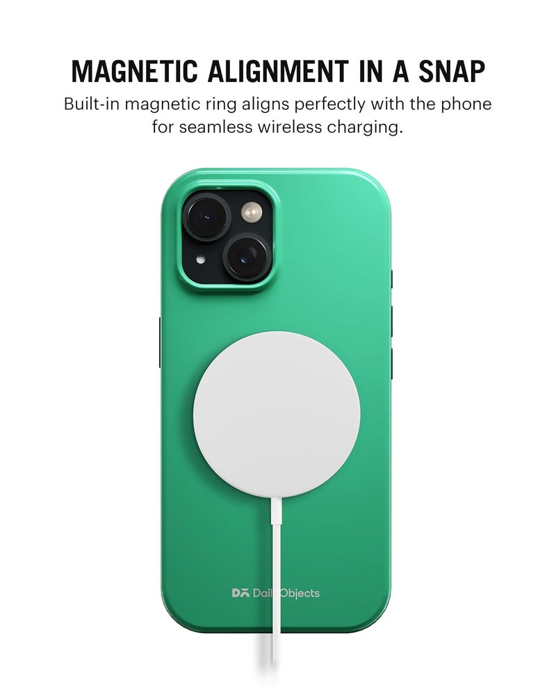 Daily Objects Polycarbonate Enamel Bumper Magsafe Case For iPhone 15 Compatible With Mag-Safe Wireless Charging | Mint Hybrid Magnetic Back Cover - Image 2