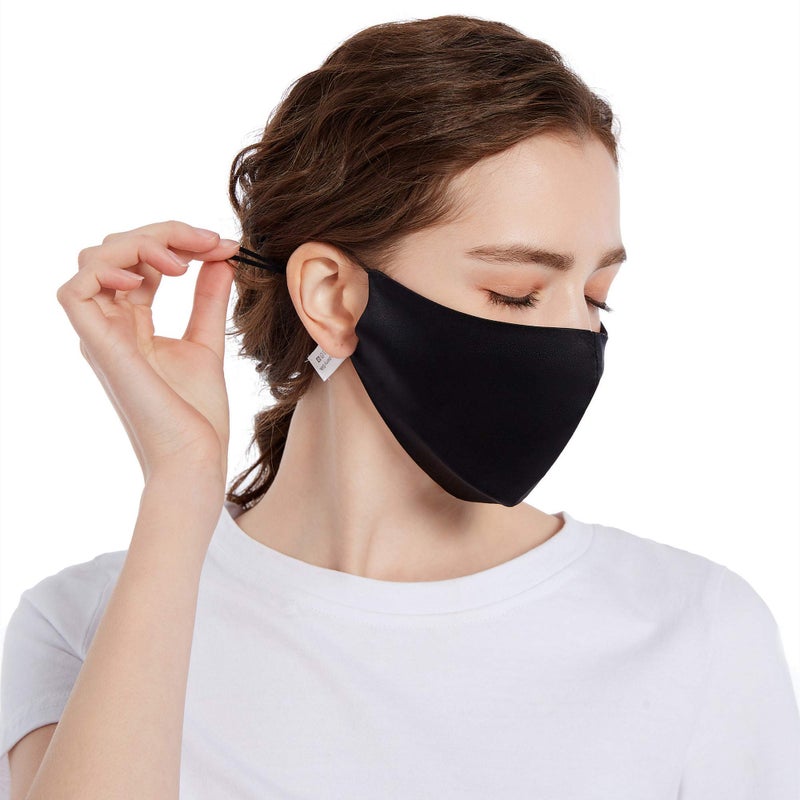 ROSEWARD 100% Mulberry Silk Face Mask for Adults Breathable Cooling Comfortable Cute Cloth Facemask Thin Lightweight-Black - Image 2