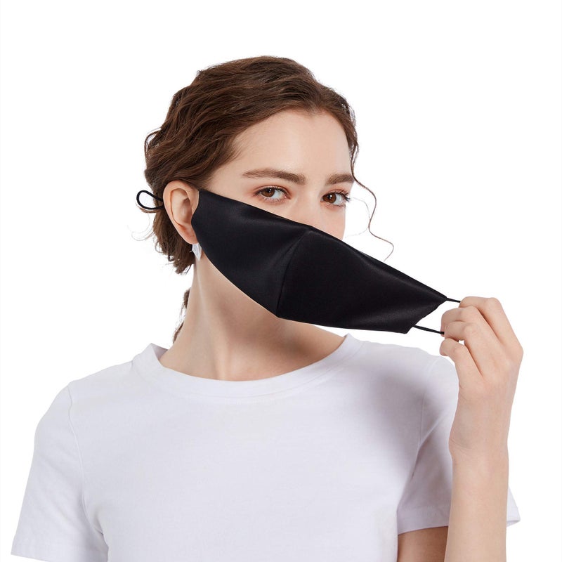 ROSEWARD 100% Mulberry Silk Face Mask for Adults Breathable Cooling Comfortable Cute Cloth Facemask Thin Lightweight-Black - Image 4