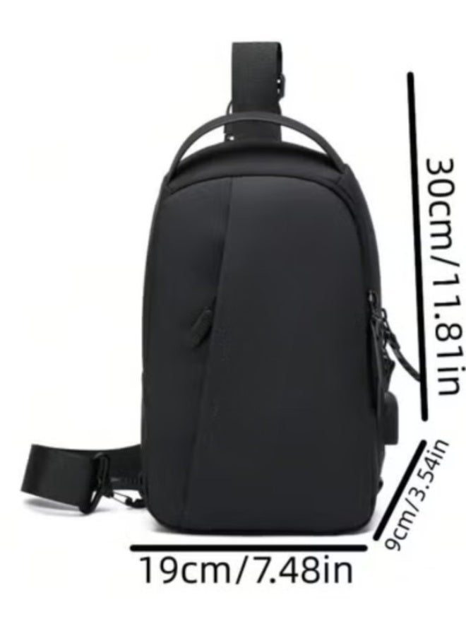 REBENUO Men's Chest Bag Waterproof Anti-theft Travel Shoulder Bag Men USB Charging High Capacity Crossbody Bag Black 88060 - Image 3