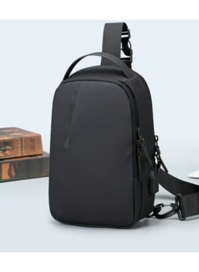 REBENUO Men's Chest Bag Waterproof Anti-theft Travel Shoulder Bag Men USB Charging High Capacity Crossbody Bag Black 88060 - Image 2