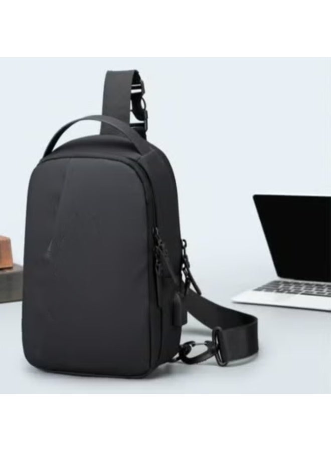 REBENUO Men's Chest Bag Waterproof Anti-theft Travel Shoulder Bag Men USB Charging High Capacity Crossbody Bag Black 88060 - Image 4