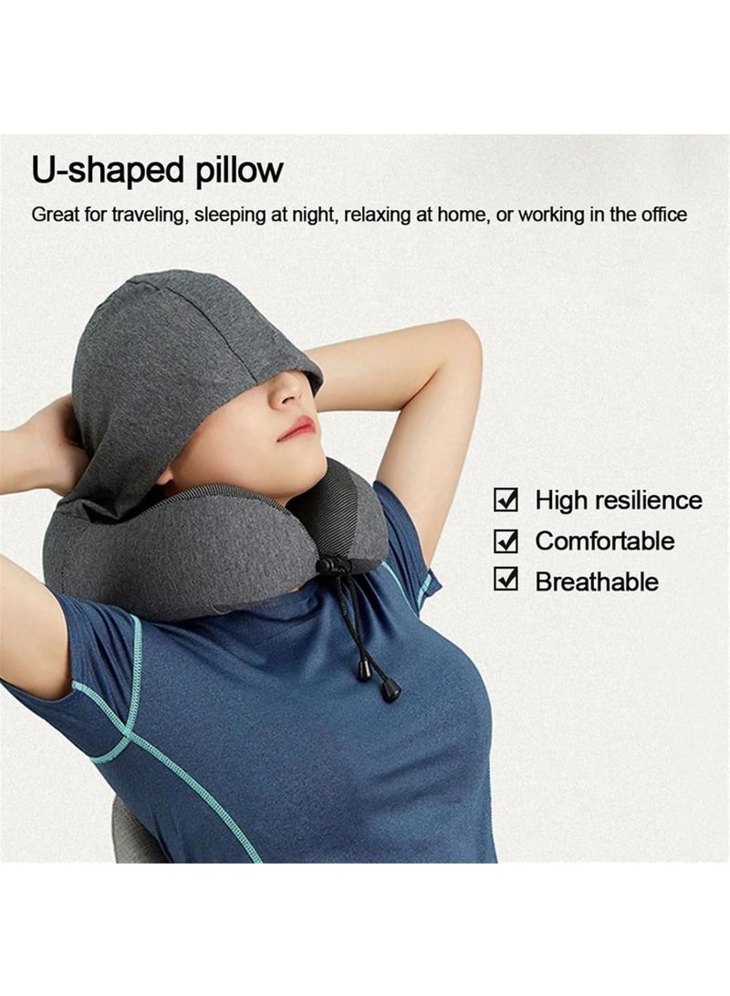 Zikra Travel Pillow Hooded U-Shaped Pillow Cushion Multifunctional Neck Pillow Aircraft Travel Accessories Sleeping Pillows(Black) - Image 3