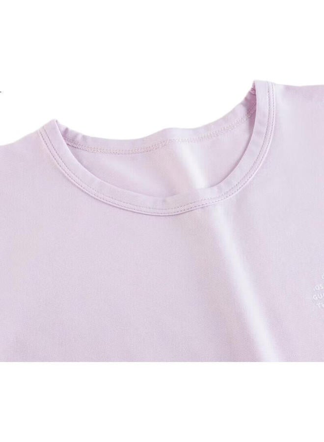 THREEGUN Sanqiang Children'S Clothing, Cool Modal Children'S Short-Sleeve And Shorts Loungewear Set For Boys And Girls, Light Purple, Size 130 - Image 2