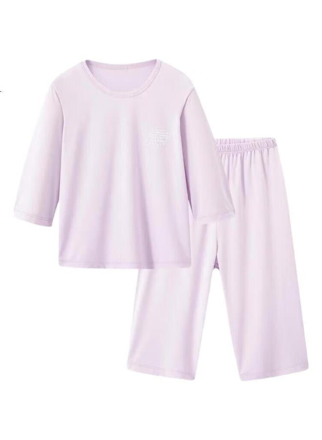 THREEGUN Sanqiang Children'S Clothing, Cool Modal Children'S Short-Sleeve And Shorts Loungewear Set For Boys And Girls, Light Purple, Size 130 - Image 3