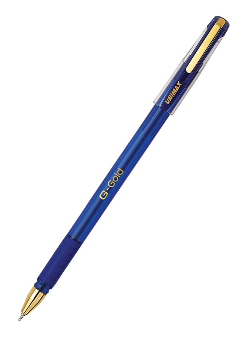 Gigis Unimax G-Gold Ball Pen Blue (50 Pcs) 0.7mm, Ballpoint Pens, Gold-Plated Cap, Soft Cushion Grip, and VFI Ink for 20% More Writing Length - Image 2