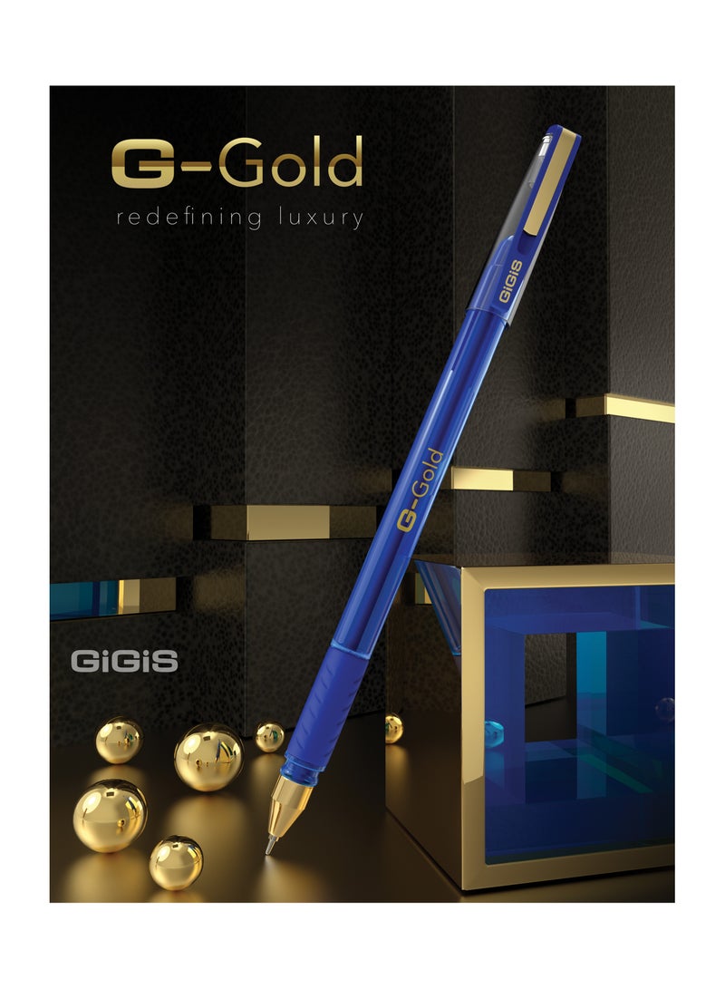 Gigis Unimax G-Gold Ball Pen Blue (50 Pcs) 0.7mm, Ballpoint Pens, Gold-Plated Cap, Soft Cushion Grip, and VFI Ink for 20% More Writing Length - Image 4