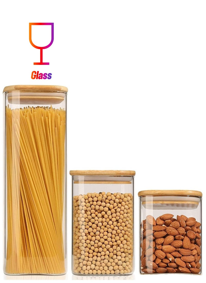 1Chase - Borosilicate Square Glass Food Storage Jar With Air Tight Bamboo Lid 1800ML 1100ML 900ML - Image 1