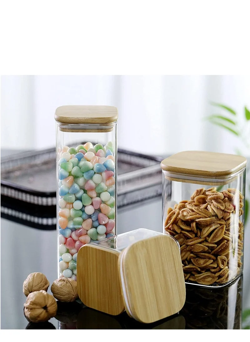 1Chase Borosilicate Square Glass Food Storage Jar With Air Tight Bamboo Lid 1800ML 1100ML 900ML