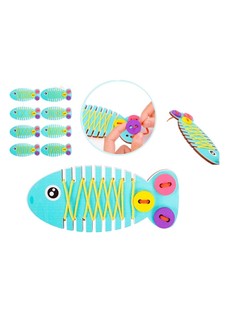 NIBEMINENT Montessori Learning Basic Life Skills Teaching Aids Threading Button Sewing Little Fish Wooden Board Game Educational Toys For Kids 