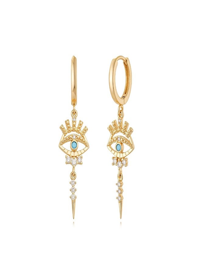 MYEARS Women Evil Eye Earrings Gold Huggie Hoop Spike Dangle Drop Turquoise Cubic Zirconia 14K Gold Plated Small Simple Minimalist Hypoallergenic Protection Everyday Jewelry - Image 1