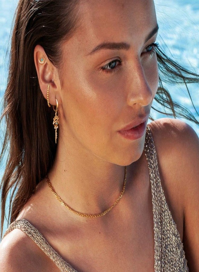 MYEARS Women Evil Eye Earrings Gold Huggie Hoop Spike Dangle Drop Turquoise Cubic Zirconia 14K Gold Plated Small Simple Minimalist Hypoallergenic Protection Everyday Jewelry - Image 2