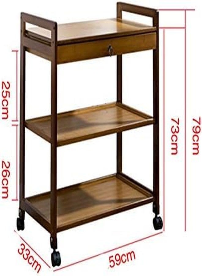 VM DECOR Solid Wood Rolling Utility Serving Trolley 3-Level Wooden Serving Trolley with Pull Out Tray- Dark Brown Finish - Image 3