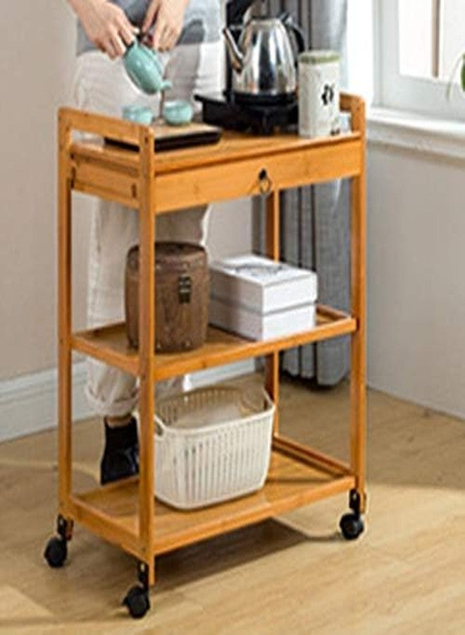 VM DECOR Solid Wood Rolling Utility Serving Trolley 3-Level Wooden Serving Trolley with Pull Out Tray- Dark Brown Finish - Image 4