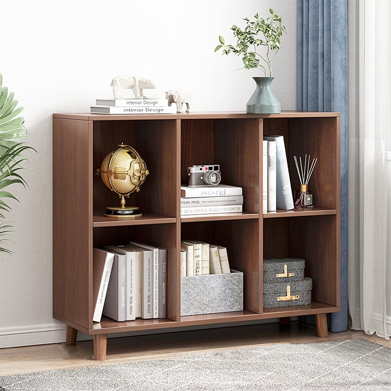 IOTXY IOTXY Freestanding Open Cubes Bookcase  2Tier Floor Standing Wooden Storage Display Cabinet Organizer with Legs for Home Office 6Cubes Open Shelf Low Short Bookshelf Walnut