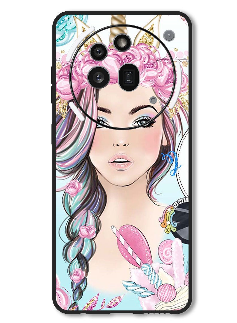 Theodor Case Compatible with Nothing Phone 3a Pro Protection Shockproof Bumper Cover Unicorn Girl - Image 1