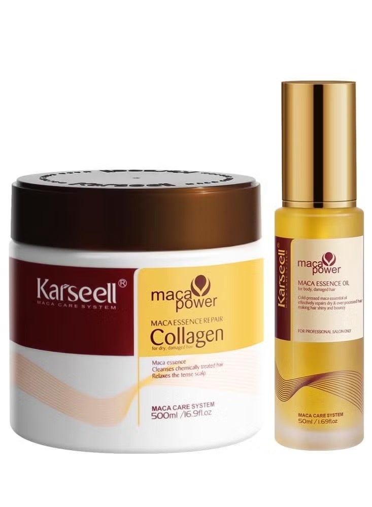 Karseell Collagen Hair Treatment and Deep Conditioning for All Hair Types, 500ml + Hair Serum for Damaged Hair, 50ml - Image 1