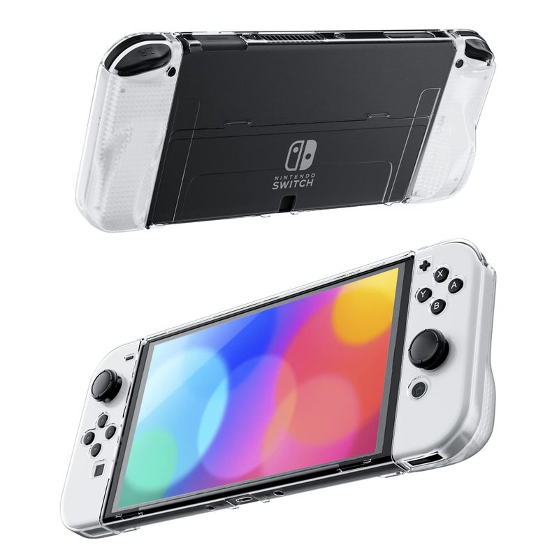 RHOTALL Clear Protective Case Compatible with Nintendo Switch OLED, Dockable Hard Shell for Switch OLED Console, Soft Cover with Comfortable Grip Design for joycon Controller - Image 1