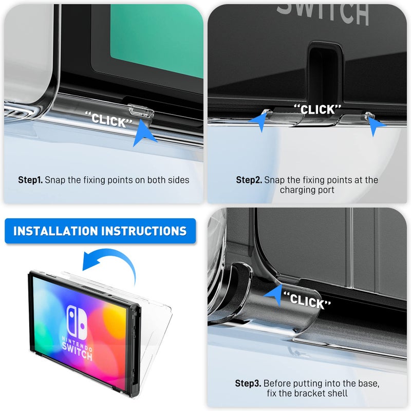 RHOTALL Clear Protective Case Compatible with Nintendo Switch OLED, Dockable Hard Shell for Switch OLED Console, Soft Cover with Comfortable Grip Design for joycon Controller - Image 2