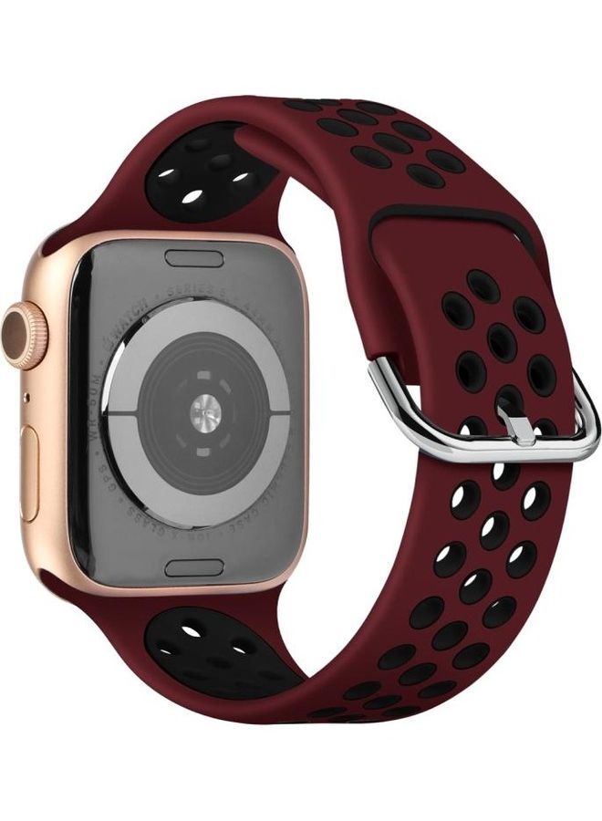 NIBEMINENT Two-Tone Silicone Watchband For Apple Watch Series 6/SE/5/4 44mm - 3/2/1 42mm Dark Red/Black - Image 1