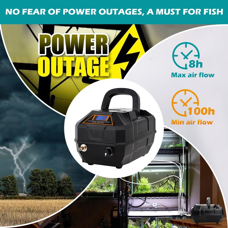 hygger Rechargeable Aquarium Pond Air Pump, Powerful Quiet Commercial Tank Air Pump with Hose Air Stone Check Valve Adjustable Flow 6-outlets Diverter Valve for Fishing Yacht/Power Outages/Hydroponic - Image 3