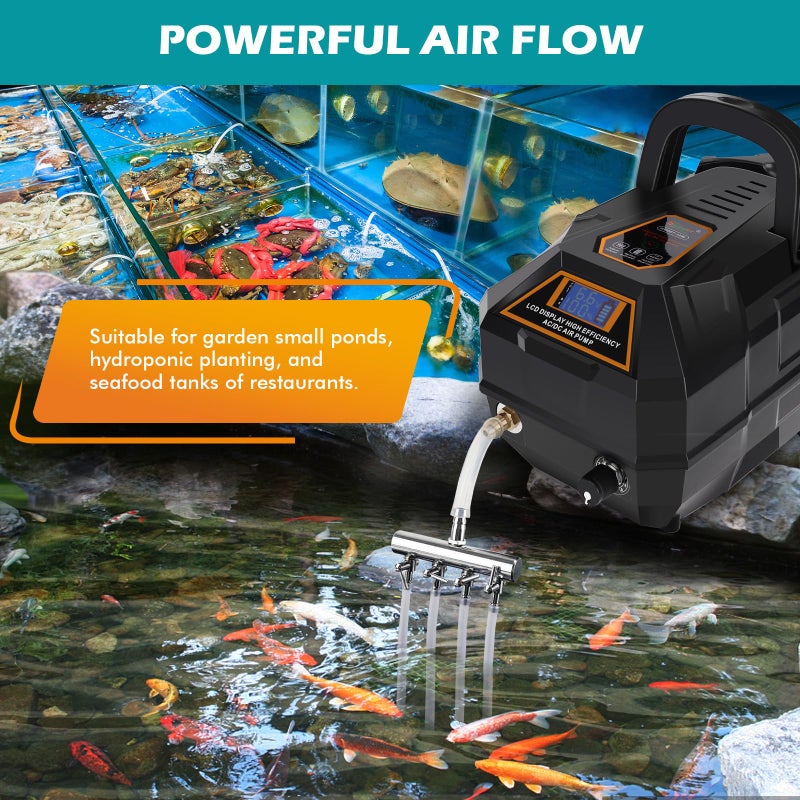 hygger Rechargeable Aquarium Pond Air Pump, Powerful Quiet Commercial Tank Air Pump with Hose Air Stone Check Valve Adjustable Flow 6-outlets Diverter Valve for Fishing Yacht/Power Outages/Hydroponic - Image 4