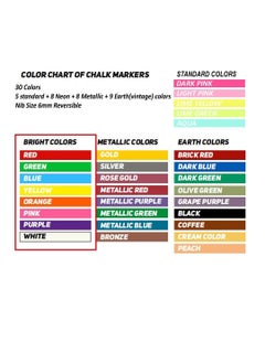 Premify 30 Chalk Markers, 8 Neon + 8 Metallic + 9 Earth + 5 Standard Colors, for Chalkboard, Whiteboard Pen, Blackboard, Window, Labels, Bistro, Glass - Wet Wipe Erasable Marker - 6mm Reversible Nib Pens  - Image 2
