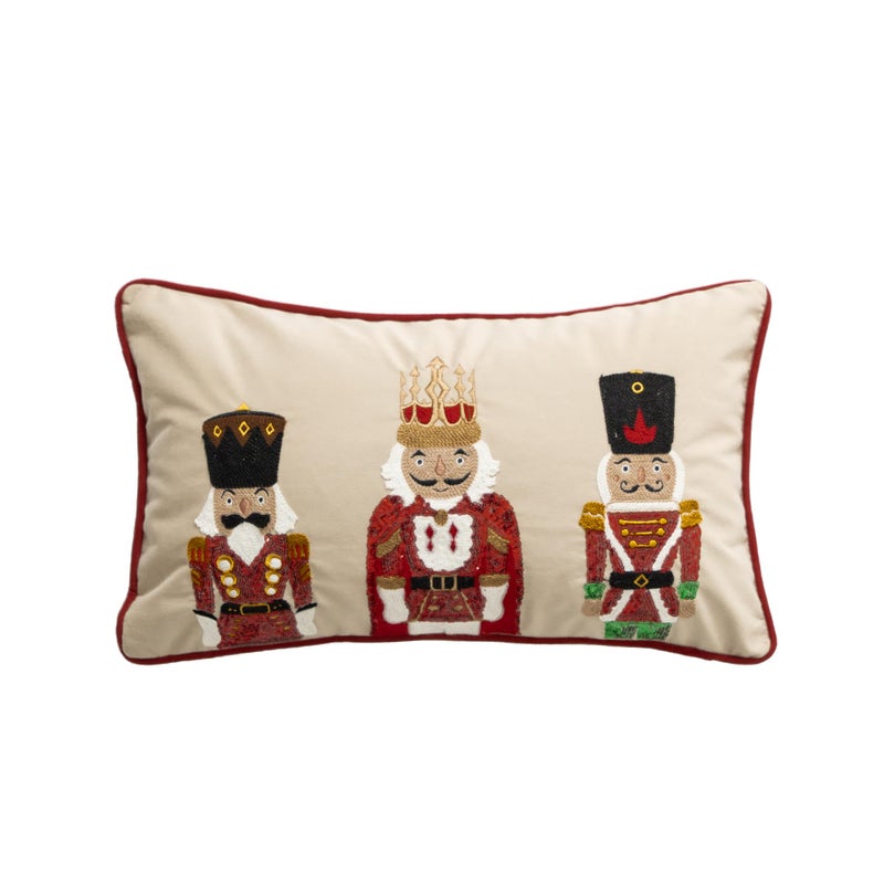 MOCOFO Christmas Embroidered Nutcracker Throw Pillow Cover Decorative Holiday Cushion Cover Beige 12 x 20 - Image 2