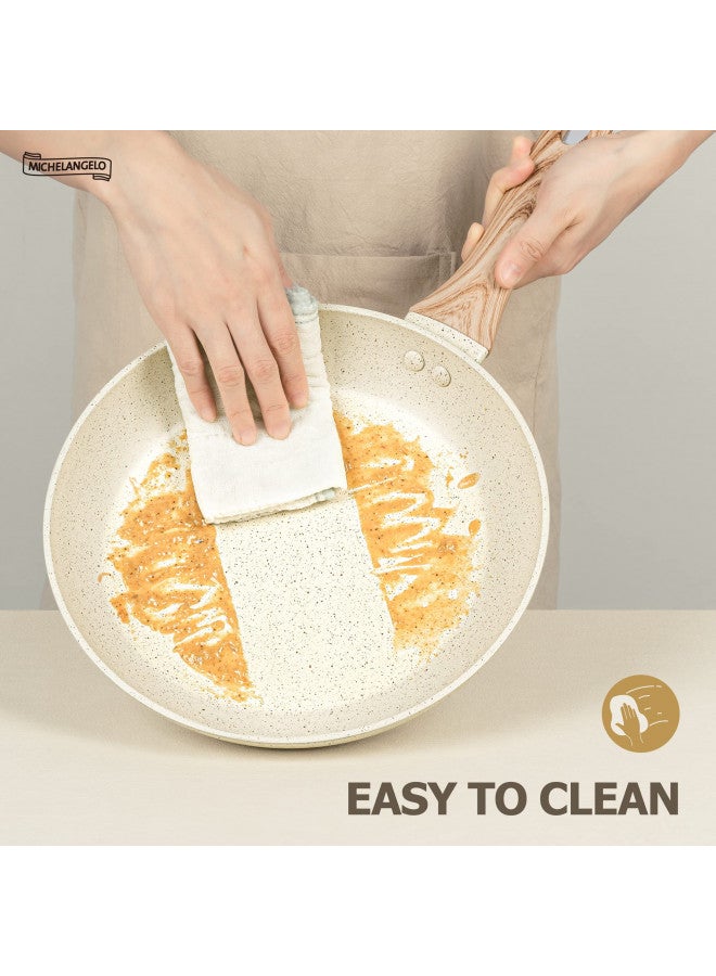 MICHELANGELO Small Frying Pan with Lid, 8 Inch Frying Pan Nonstick with Non-Toxic Coating, Granite Egg Pan with Anti-Scald Handle, Small Pan, White - Image 2