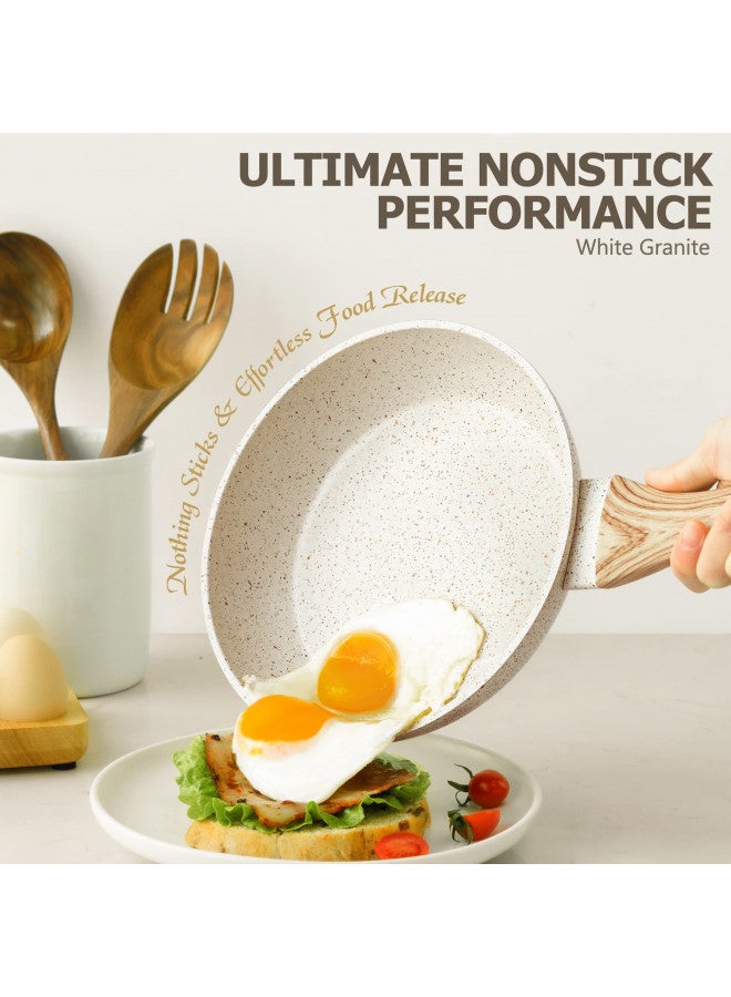 MICHELANGELO Small Frying Pan with Lid, 8 Inch Frying Pan Nonstick with Non-Toxic Coating, Granite Egg Pan with Anti-Scald Handle, Small Pan, White - Image 1