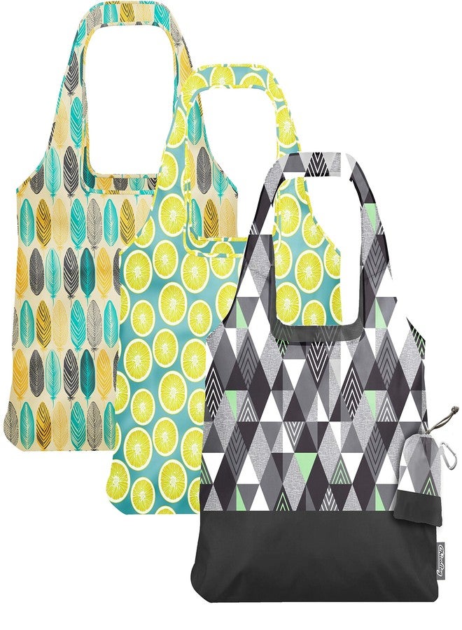 ChicoBag Vita Reusable Bag with Built-in Pouch and Carabiner Clip | Large-Capacity Shoulder Bag | Eco-Conscious Packable Tote | Variety 3pk - Lemon, Feather, & Matrix (Pack of 3) - Image 1