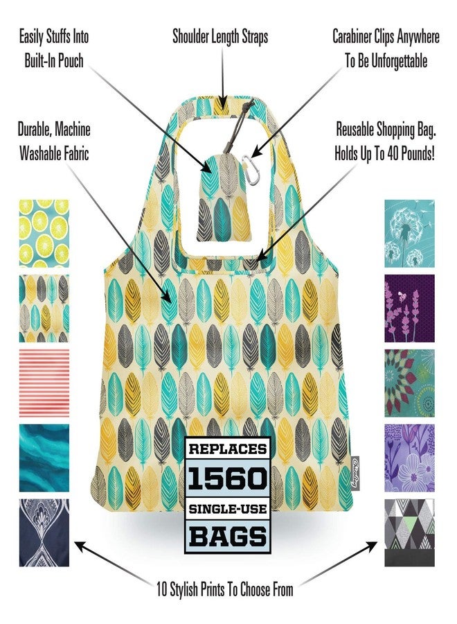 ChicoBag Vita Reusable Bag with Built-in Pouch and Carabiner Clip | Large-Capacity Shoulder Bag | Eco-Conscious Packable Tote | Variety 3pk - Lemon, Feather, & Matrix (Pack of 3) - Image 5