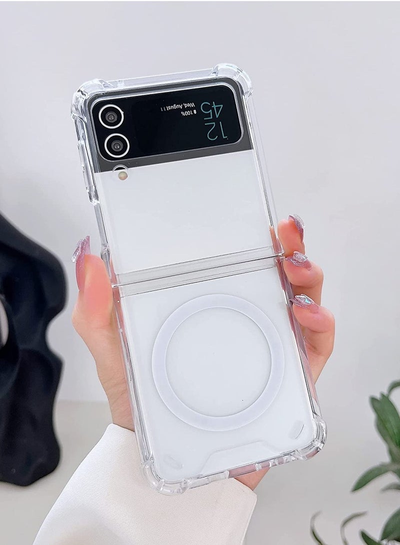 إلترازون Samsung Galaxy Z Flip 4 Magsafe Clear Case, With Magnetic and Support Wireless Charger, Transparent Shockproof and Drop-Proof Hard PC Phone Cover for Galaxy Z Flip 4 - Image 2