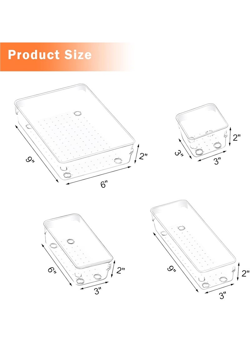 PICCASIO™ 11 Pcs Multi-Purpose Drawer Organizer Set, Different sizes Clear Vanity Tray Organizers and storage Boxes, Clear Plastic Storage Bins for Makeup, Office, Kitchen and Bedroom
