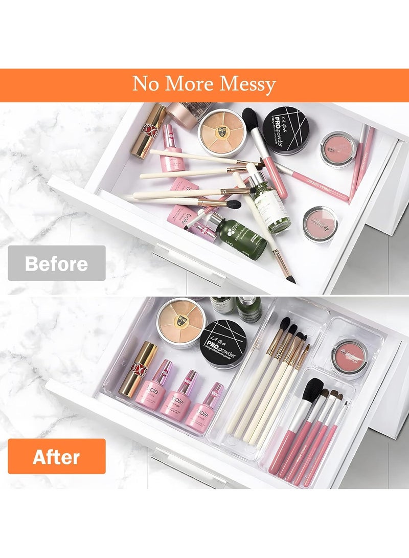PICCASIO™ 11 Pcs Multi-Purpose Drawer Organizer Set, Different sizes Clear Vanity Tray Organizers and storage Boxes, Clear Plastic Storage Bins for Makeup, Office, Kitchen and Bedroom