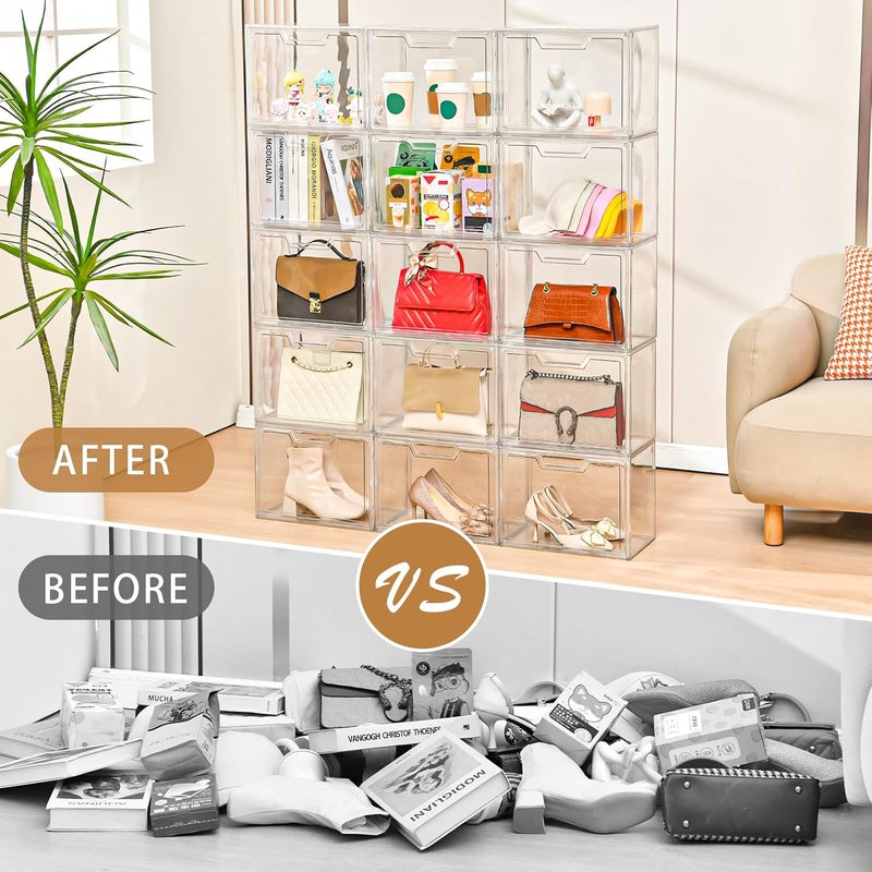 Freebat Stackable Storage Bins,Clear Acrylic Display Case, Acrylic Boxes with Lids, Stackable Storage for Handbags & Purse, Magnetic Lid Storage Bins for Home Organization-1 Pack - Image 4