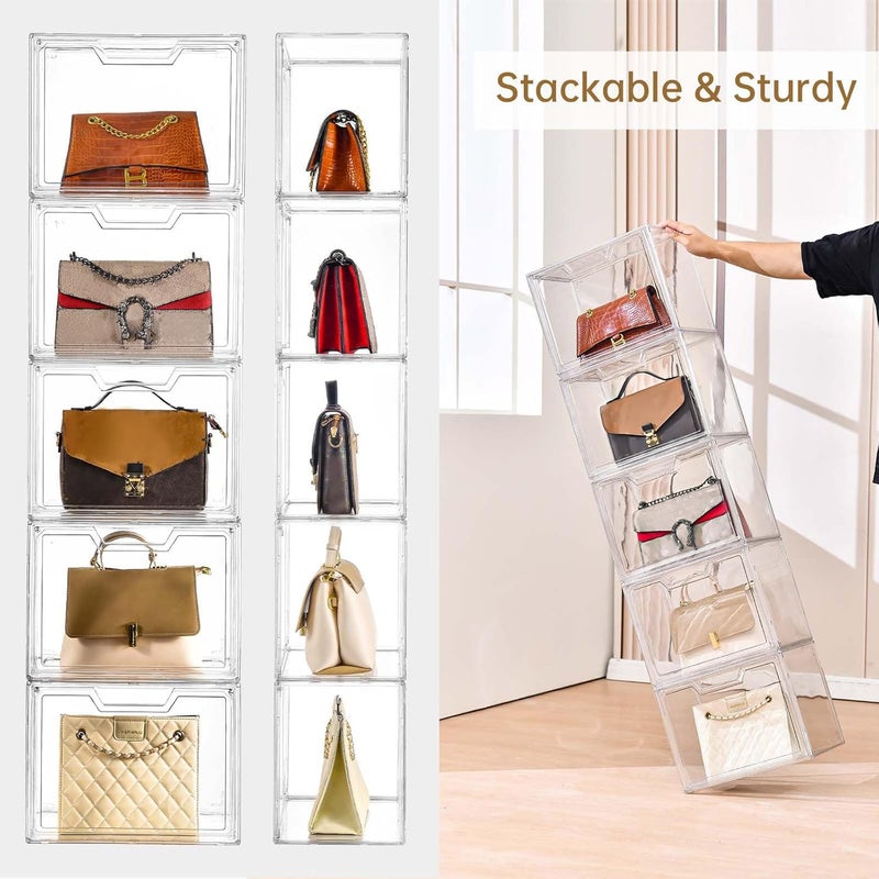 Freebat Stackable Storage Bins,Clear Acrylic Display Case, Acrylic Boxes with Lids, Stackable Storage for Handbags & Purse, Magnetic Lid Storage Bins for Home Organization-1 Pack - Image 3