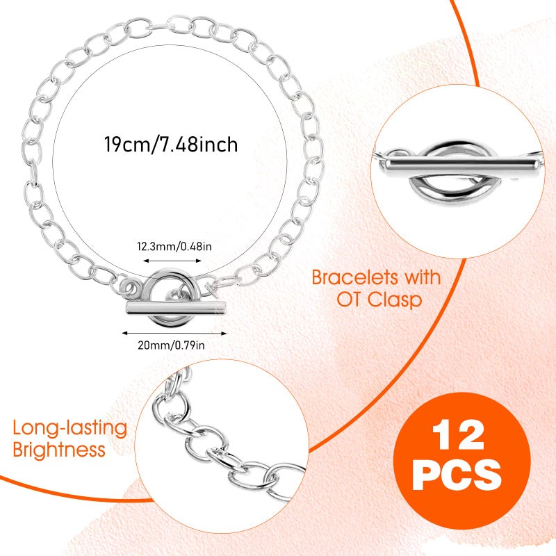 Prasacco 12 Pcs Bracelet Chains for Jewelry Making, Chain Bracelet for Women, Link Chain Bracelets with OT Toggle Clasp, Charm Bracelets for Jewelry Making (Gold) - Image 2