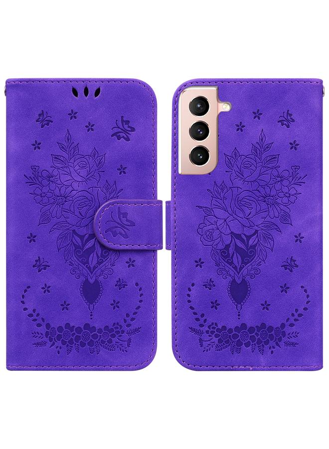 erorex Case For Samsung Galaxy S21 5G Butterfly Rose Embossed Leather Phone Case - Image 1