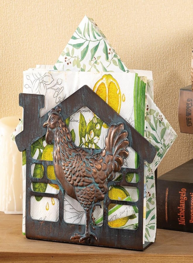 CLYB Metal Rooster Napkin Holder for Table,Rustic Farmhouse Napkin Holders for Paper Napkins,Antique Copper Tusse Napkins Stand Tabletop Dispenser with Non-Slip for Kitchen Dining Room Coffee Shop Bar - Image 2