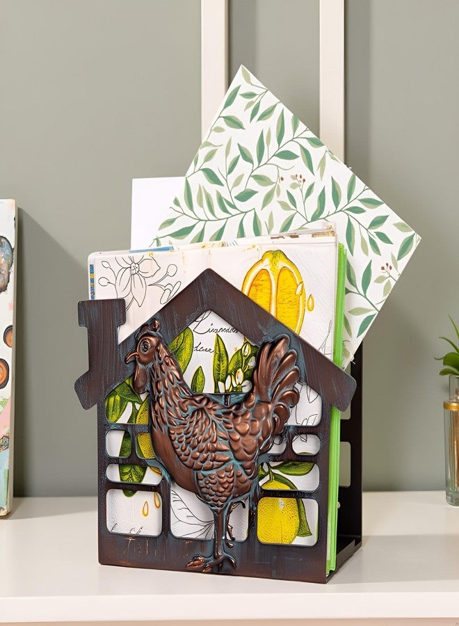 CLYB Metal Rooster Napkin Holder for Table,Rustic Farmhouse Napkin Holders for Paper Napkins,Antique Copper Tusse Napkins Stand Tabletop Dispenser with Non-Slip for Kitchen Dining Room Coffee Shop Bar - Image 3