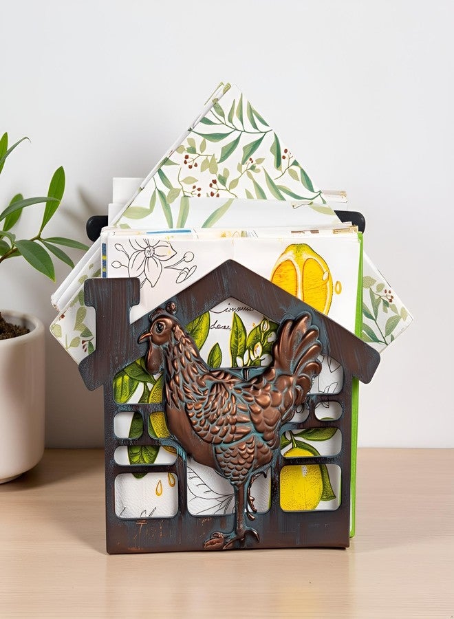 CLYB Metal Rooster Napkin Holder for Table,Rustic Farmhouse Napkin Holders for Paper Napkins,Antique Copper Tusse Napkins Stand Tabletop Dispenser with Non-Slip for Kitchen Dining Room Coffee Shop Bar - Image 4