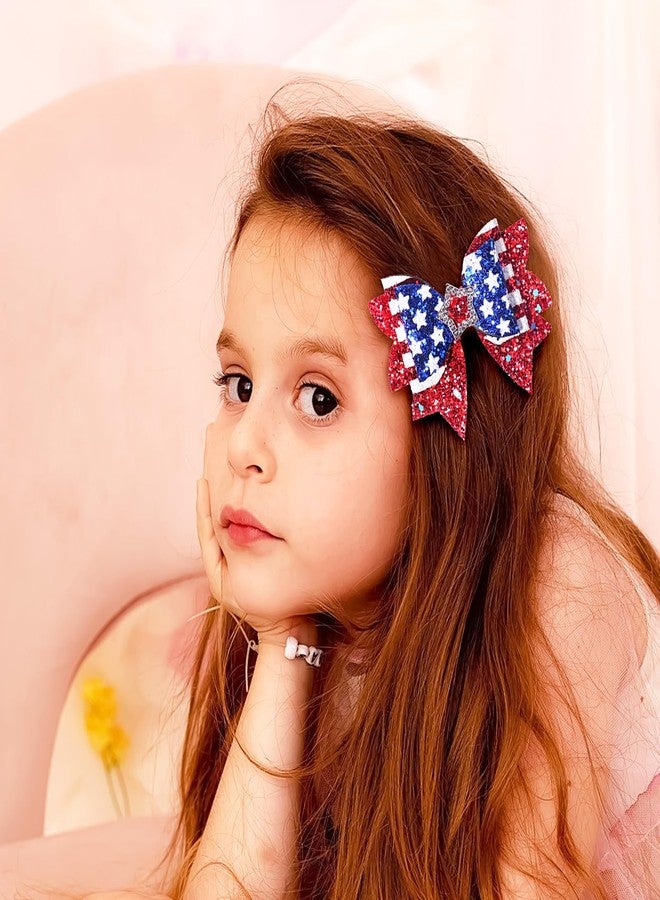 MANGOIT 4th of July Bow Hair Clips Glitter American Flag Stars Hair Bow Alligator Clips for Baby Girls Sparkly Red White Blue Sequin Hairpins Patriotic Hair Accessories for Independence Day Memorial Day 2Pcs - Image 3