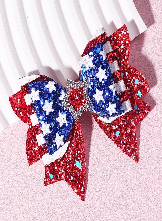 MANGOIT 4th of July Bow Hair Clips Glitter American Flag Stars Hair Bow Alligator Clips for Baby Girls Sparkly Red White Blue Sequin Hairpins Patriotic Hair Accessories for Independence Day Memorial Day 2Pcs - Image 2